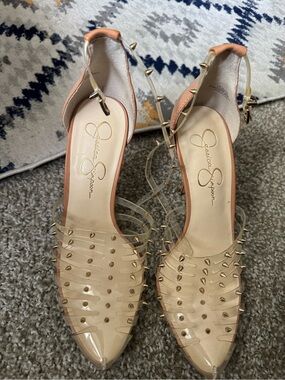 Jessica Simpson Nude Clear Studded D'Orsay Pumps